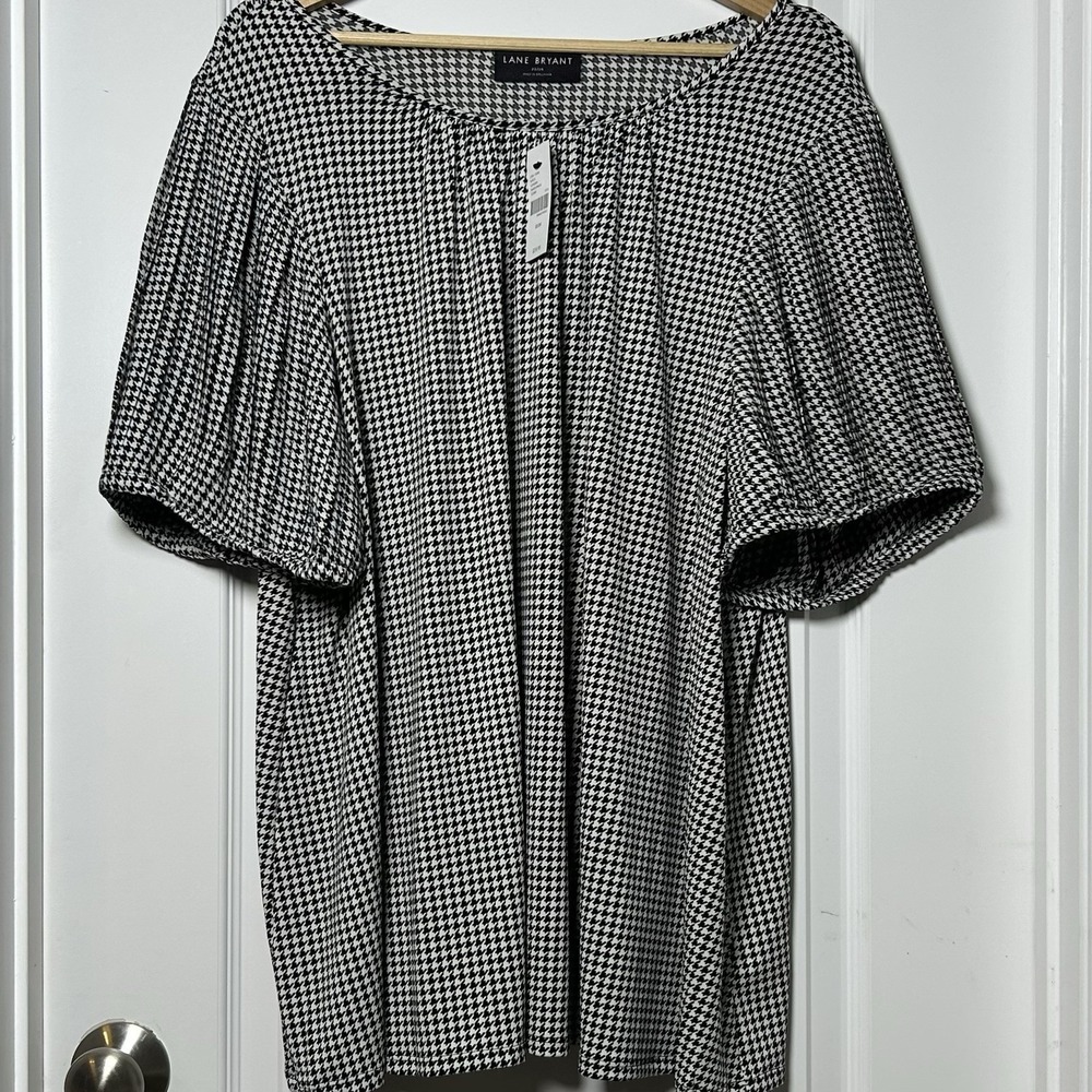 Lane Bryant Black White Houndstooth Dolman Sleeve Flowy Top Dark Academia Style